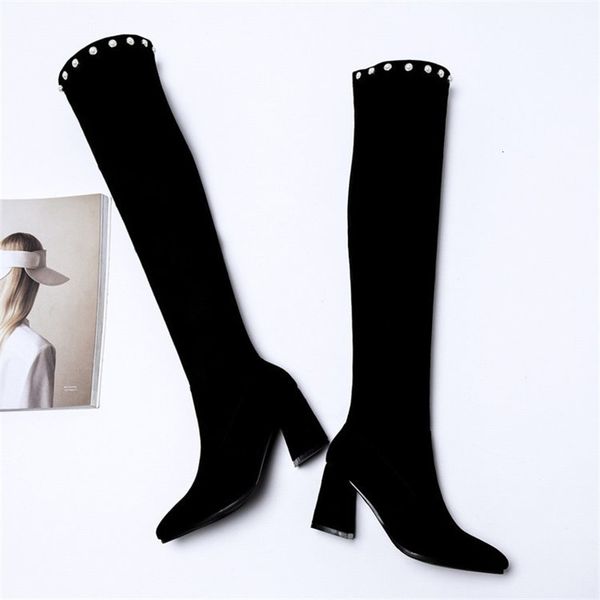 2021 new spring autumn on the knee boots half-women fabric stretch thick high heel shoes tips long foot women's boot size 34-40 oisl, Black
2021 new spring autumn on the knee boots half-women fabric stretch thick high heel shoes tips long foot women's boot size 34-40 oisl, Black