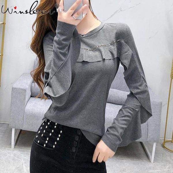 women's t-shirt cotton tee solid color ruffles t shirt women casual o-neck long sleeve spring hipster diamonds gray tshirt s-3xl t03812, White
women's t-shirt cotton tee solid color ruffles t shirt women casual o-neck long sleeve spring hipster diamonds gray tshirt s-3xl t03812, White
