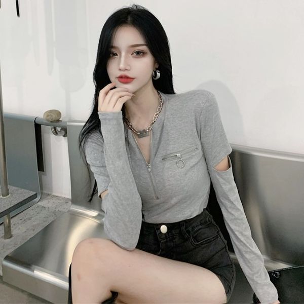 autumn 2020 new korean hollow zipper slim fit short t-shirt bottom shirt solid color long sleeve women's fashion
autumn 2020 new korean hollow zipper slim fit short t-shirt bottom shirt solid color long sleeve women's fashion