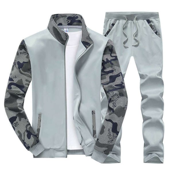 men's slim fitting couple sportswear trend sweater camouflage suit batch, Gray