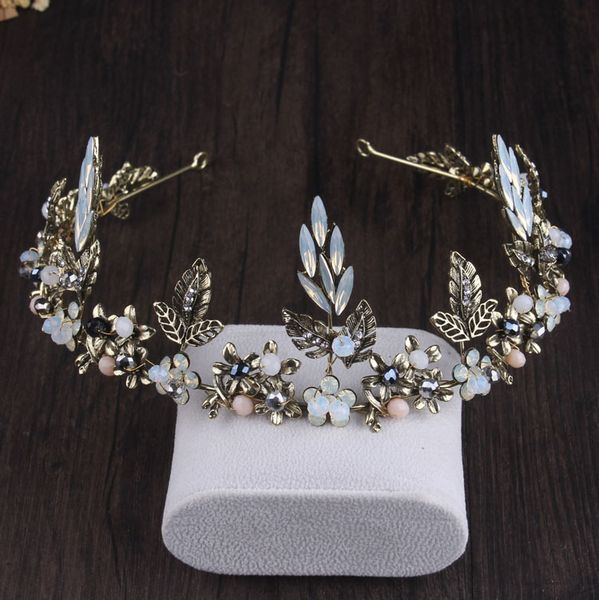 high end bridal ancient green leaf headdress dress crown wedding baroque style accessories, Silver