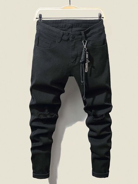 men ripped metal decor tapered jeans 90ms#, Blue
men ripped metal decor tapered jeans 90ms#, Blue