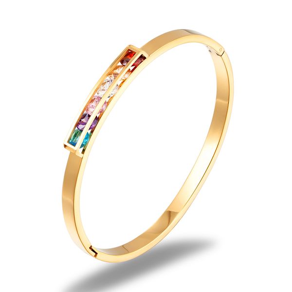 new design trendy stainless steel colorful zircon crystals bangles & bracelets for women 18 k minimalist luxury brand jewelry, Black
new design trendy stainless steel colorful zircon crystals bangles & bracelets for women 18 k minimalist luxury brand jewelry, Black