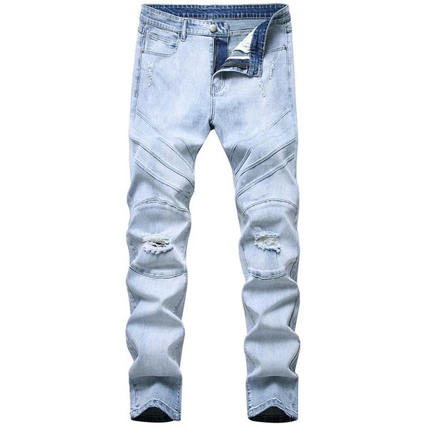 men's jeans blue motorcycle denim men knee holes destroyed torn rubber stretch slim trousers shallow long plus size
men's jeans blue motorcycle denim men knee holes destroyed torn rubber stretch slim trousers shallow long plus size