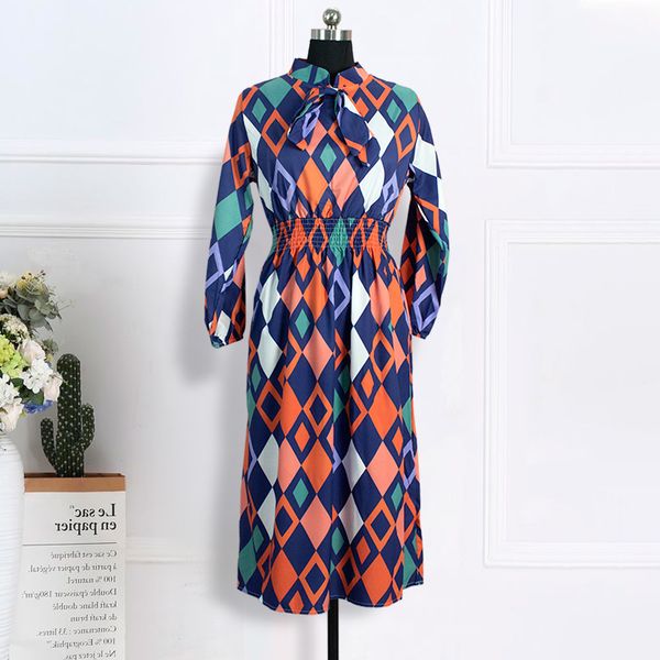 women printed dresses mid-calf long lantern sleeves pleated with bowtie collar elastic waist african fashion vestidos female new lj201204, Black
women printed dresses mid-calf long lantern sleeves pleated with bowtie collar elastic waist african fashion vestidos female new lj201204, Black