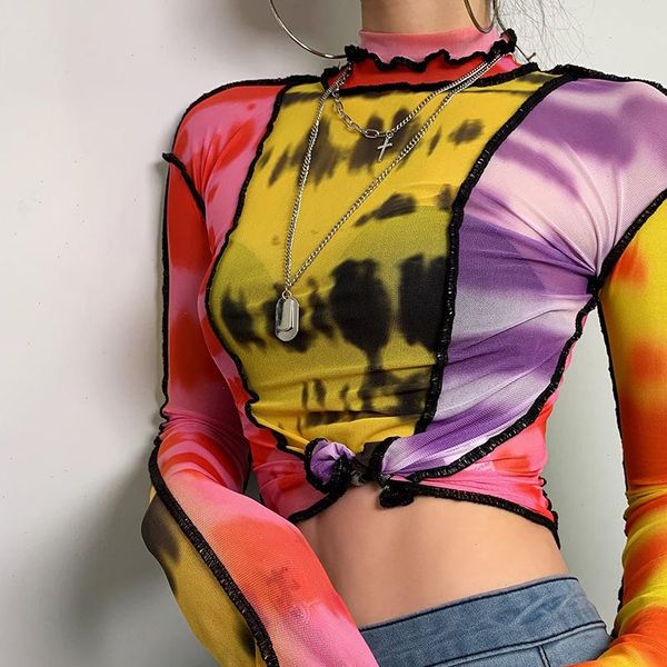 tie dye mesh t shirts patchwork turtleneck long sleeve vintage spring shirts for women streetwear y2k style, White
tie dye mesh t shirts patchwork turtleneck long sleeve vintage spring shirts for women streetwear y2k style, White