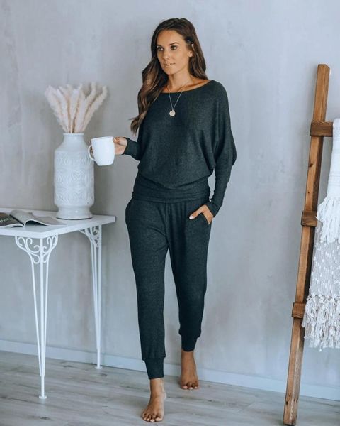 women's tracksuits women pajamas set sleepwear autumn solid color long-sleeved t-shirt + full-length sleep pants girl knit lounge wear, Gray
women's tracksuits women pajamas set sleepwear autumn solid color long-sleeved t-shirt + full-length sleep pants girl knit lounge wear, Gray