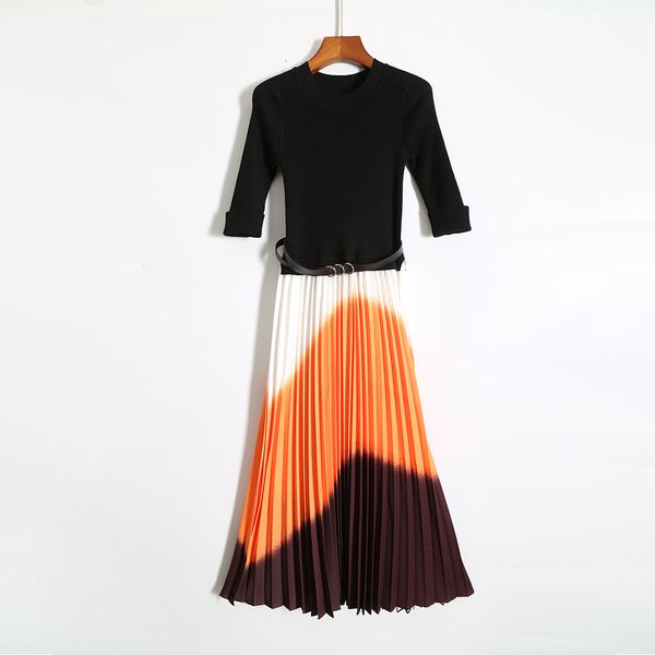 2021 runway design women new fall spring gradient color pleated sweater elegant long sleeve ol mid knitted es with belt ks3r, Black;gray
2021 runway design women new fall spring gradient color pleated sweater elegant long sleeve ol mid knitted es with belt ks3r, Black;gray