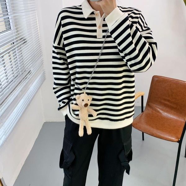 fall women stripe sweat turn down collar long sleeve ultra soft loose casual sweatshirt pullovers with a doll, Black
fall women stripe sweat turn down collar long sleeve ultra soft loose casual sweatshirt pullovers with a doll, Black