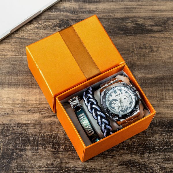 mens fashion trend steel belt quartz watch bracelet set-3pcs/set factory direct sales fashion design, Slivery;brown
mens fashion trend steel belt quartz watch bracelet set-3pcs/set factory direct sales fashion design, Slivery;brown