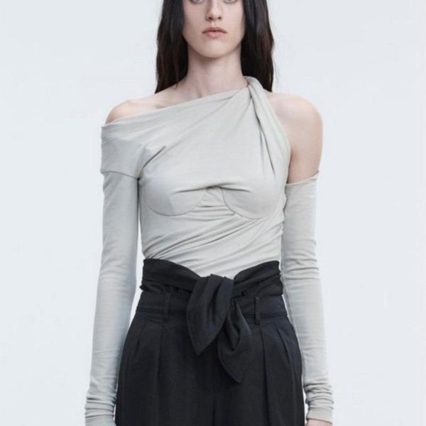 deat 2020 new summer fashion women clothes asymmetrical collar off cuted shoulder full sleeves cross t-shirt female wh02802m1, White
deat 2020 new summer fashion women clothes asymmetrical collar off cuted shoulder full sleeves cross t-shirt female wh02802m1, White