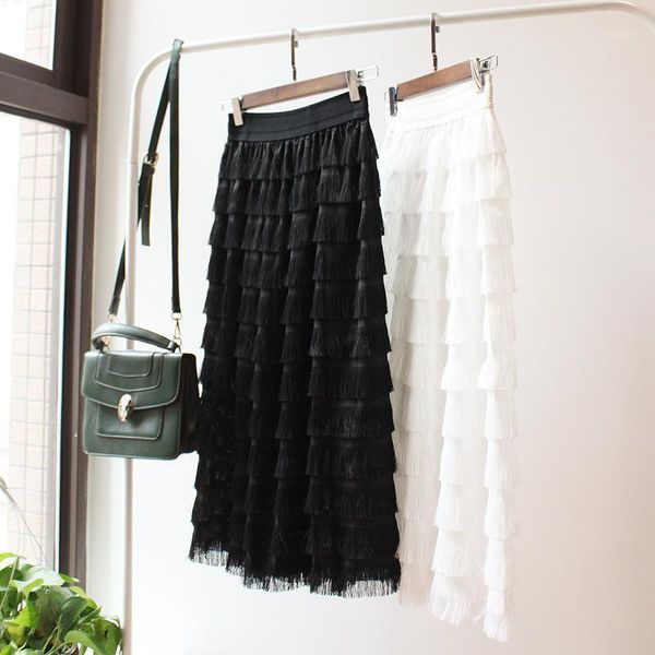 2020 summer new tassel cake skirt a word long skirts factory direct1, Black