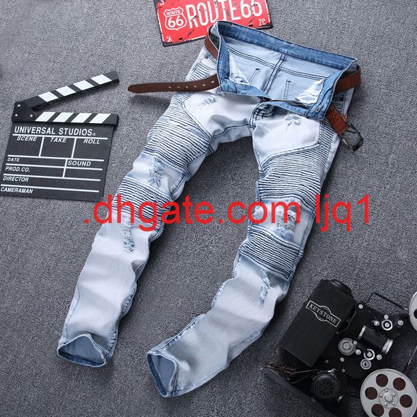biker jeans motorcycle pleated jeans men's stretch slim leggings youth high street pants, Blue
biker jeans motorcycle pleated jeans men's stretch slim leggings youth high street pants, Blue