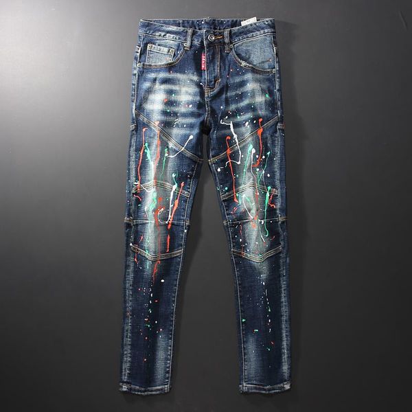 american streetwear fashion men jeans retro black blue spliced designer biker jeans homme elastic painted hip hop pencil pants
american streetwear fashion men jeans retro black blue spliced designer biker jeans homme elastic painted hip hop pencil pants