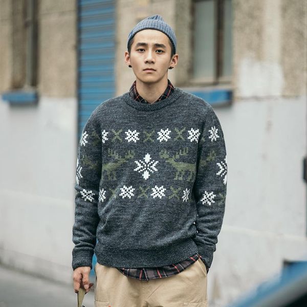 men's sweaters japanese retro snowflake round neck sweater tide winter elk pullover, White;black
men's sweaters japanese retro snowflake round neck sweater tide winter elk pullover, White;black