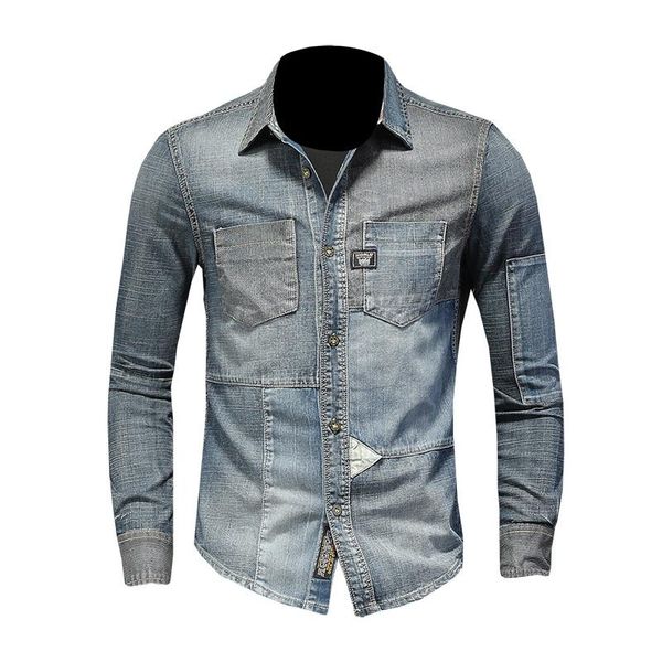 lapel multi - pocket single - breasted retro color art personality patches slim casual long sleeve denim shirt, White;black
lapel multi - pocket single - breasted retro color art personality patches slim casual long sleeve denim shirt, White;black