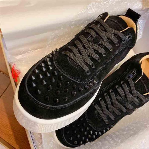 2020 low sneaker spiked bottom red soles happyrui studded spikes fashion men's genuine leather sequins junior walking shoes with box, Black
2020 low sneaker spiked bottom red soles happyrui studded spikes fashion men's genuine leather sequins junior walking shoes with box, Black