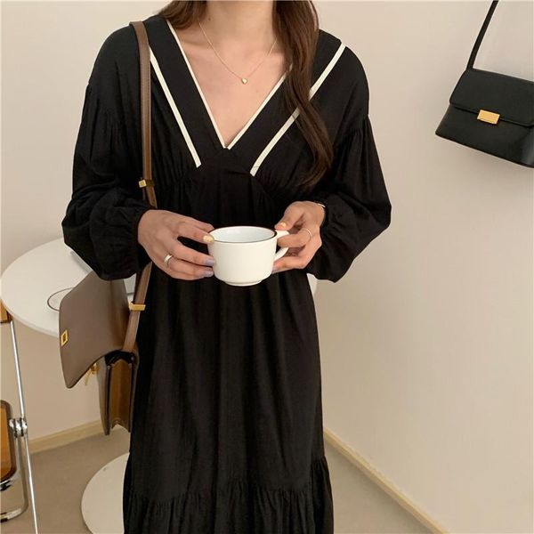 casual dresses korean chic fashion design autumn spring womens long sleeve lazy girls v neck loose black vintage maxi dress, Black;gray
casual dresses korean chic fashion design autumn spring womens long sleeve lazy girls v neck loose black vintage maxi dress, Black;gray