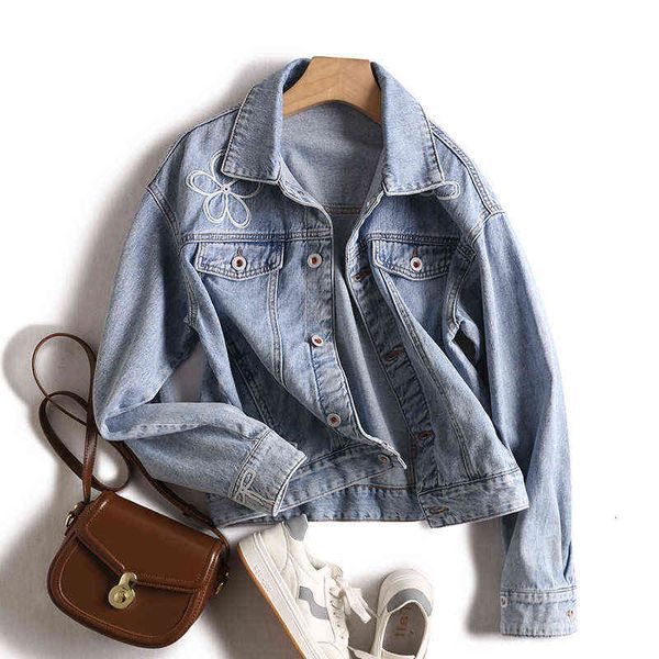 women's jackets washed soft cotton bow embroidery loose thin versatile short denim et spring, Black;brown
women's jackets washed soft cotton bow embroidery loose thin versatile short denim et spring, Black;brown
