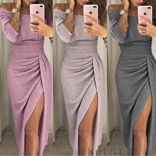 women off shoulder bodycon dress split maxi dress party evening gown wear jupe femme faldas mujer, Black;gray
women off shoulder bodycon dress split maxi dress party evening gown wear jupe femme faldas mujer, Black;gray