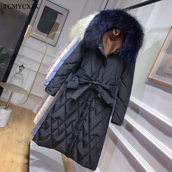 2020 winter new parker down women korean version of the diamond lattice loose large fur collar over the knee white duck jackets, Black
2020 winter new parker down women korean version of the diamond lattice loose large fur collar over the knee white duck jackets, Black