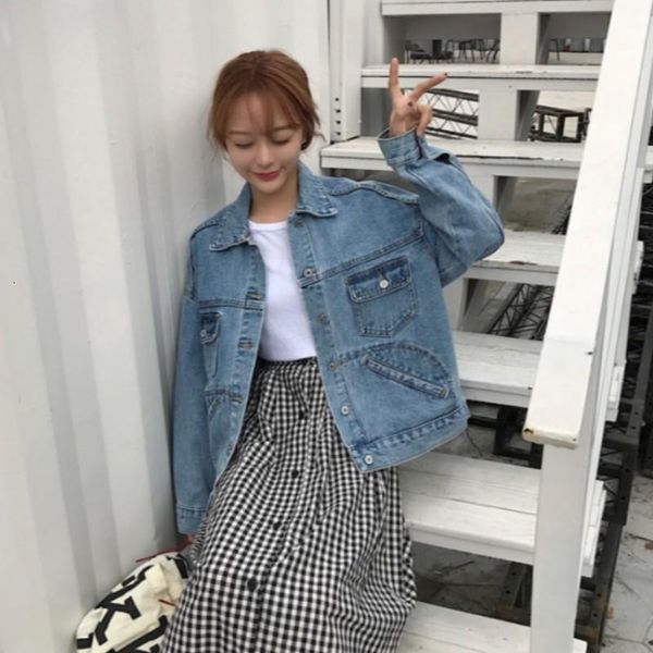 women's jackets womens long sleeve single breasted lapel denim korean boy friend style pockets loose streetwear female outwear coats, Black;brown
women's jackets womens long sleeve single breasted lapel denim korean boy friend style pockets loose streetwear female outwear coats, Black;brown