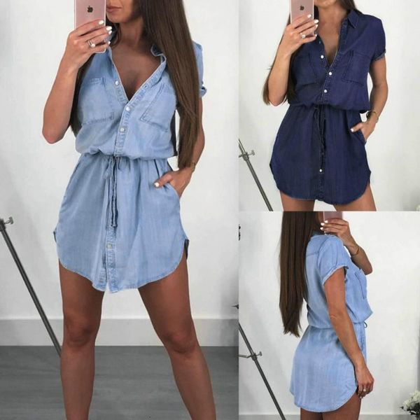 2019 denim blue short sleeve turn-down collar button summer casual women dress women street wear dress summer cloth, Black;gray
2019 denim blue short sleeve turn-down collar button summer casual women dress women street wear dress summer cloth, Black;gray