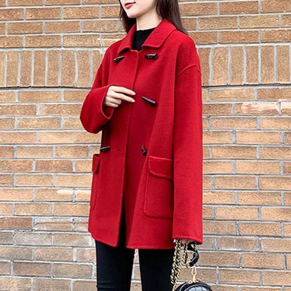 2021 autumn and winter new high-end hand-sewn horn buckle doll collar solid color straight double-sided wool coat women b1331, Black
2021 autumn and winter new high-end hand-sewn horn buckle doll collar solid color straight double-sided wool coat women b1331, Black