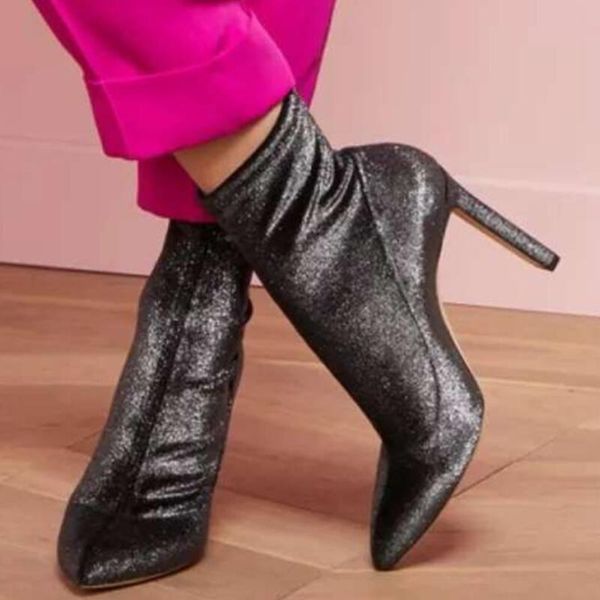 european women short sock boots pointed toe stretch fabric ankle booties fashion stilettos high heels woman winter shoes, Black
european women short sock boots pointed toe stretch fabric ankle booties fashion stilettos high heels woman winter shoes, Black