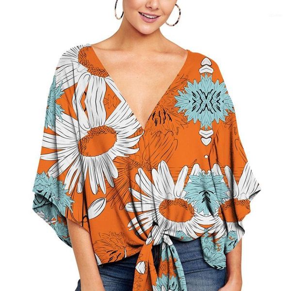 women's t-shirt women plus size print knotted loose fit v-neck half sleeve shirt bat, White
women's t-shirt women plus size print knotted loose fit v-neck half sleeve shirt bat, White
