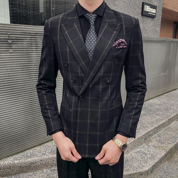 men's suits & blazers plyesxale 2021 arrival black plaid double breasted suit men wedding dress 3 piece prom party q548, White;black
men's suits & blazers plyesxale 2021 arrival black plaid double breasted suit men wedding dress 3 piece prom party q548, White;black