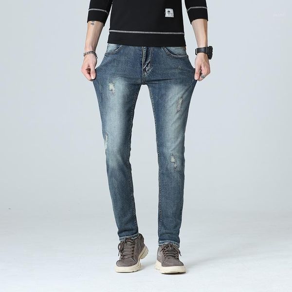 men's jeans ripped men skinny retro blue high street male elasticity slim fit frayed casual mens pants trousers biker jean,m0041
men's jeans ripped men skinny retro blue high street male elasticity slim fit frayed casual mens pants trousers biker jean,m0041