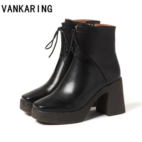 fashion ankle boots for women genuine leather lace up wedge short botas mujer casual autumn winter high heel platform shoes lady, Black
fashion ankle boots for women genuine leather lace up wedge short botas mujer casual autumn winter high heel platform shoes lady, Black