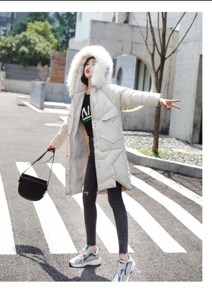 veste d'hiver femmes 2019 mode chaud femmes bas coton manteau femme col de fourrure à capuche vêtement d'extérieur à glissière h 1, Black