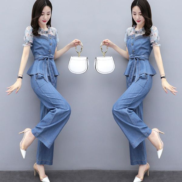 women 2 piece set denim short sleeved shirt wide leg pants outfit trousers suit 201007, White
women 2 piece set denim short sleeved shirt wide leg pants outfit trousers suit 201007, White