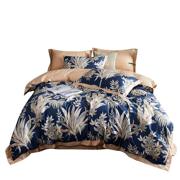 4 pieces king size bedding set luxury duvet cover 100% cotton 60s satin linens double fitted sheet ropa cama