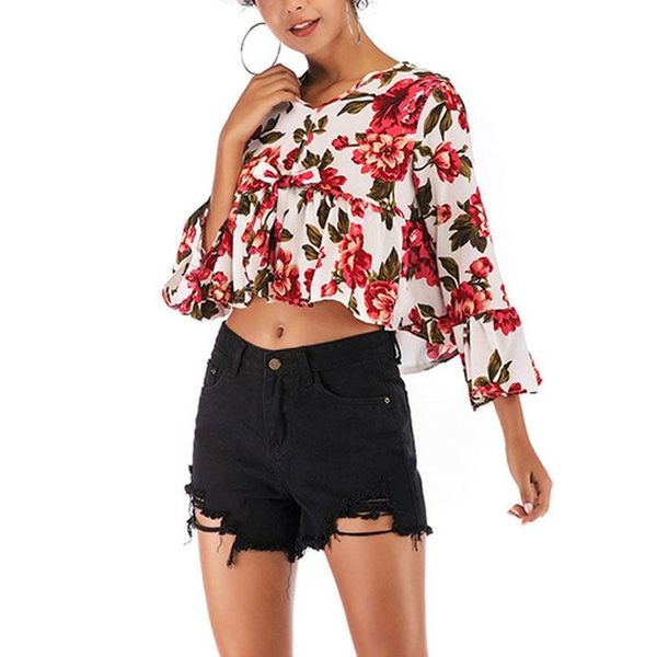 flare sleeve floral chiffon shirt fashion small v-neck short-sleeved shirt sizem, White
flare sleeve floral chiffon shirt fashion small v-neck short-sleeved shirt sizem, White