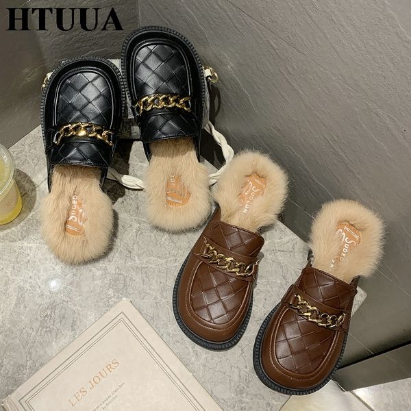 htuua designer thick chain mules shoes women autumn winter pu leather warm plush flat slippers women furry fur slides sx4397 x1020, Black
htuua designer thick chain mules shoes women autumn winter pu leather warm plush flat slippers women furry fur slides sx4397 x1020, Black