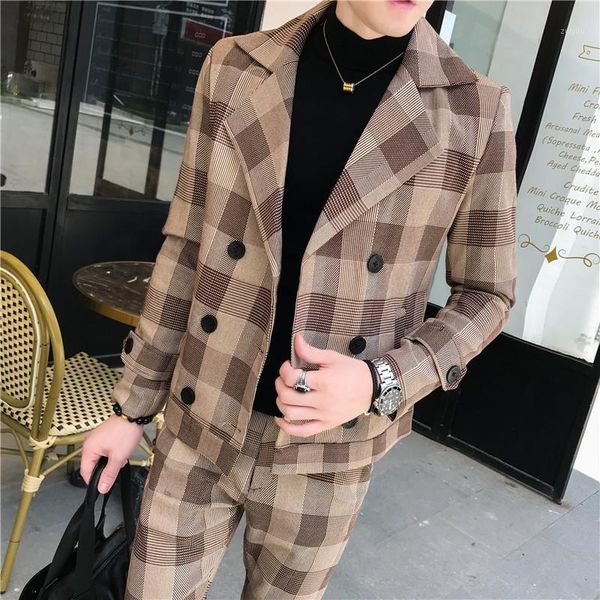 new plaids mens suit (jacket+pants) 2 piece luxury double breasted mens suits wedding groom fashion casual slim fit suits with pants1, White;black
new plaids mens suit (jacket+pants) 2 piece luxury double breasted mens suits wedding groom fashion casual slim fit suits with pants1, White;black