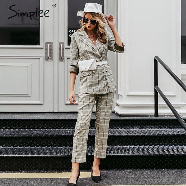 simplee plaid double breasted women blazer suit set long sleeve office ladies pant suits female casual streetwear trouser suit 201114, White;black
simplee plaid double breasted women blazer suit set long sleeve office ladies pant suits female casual streetwear trouser suit 201114, White;black