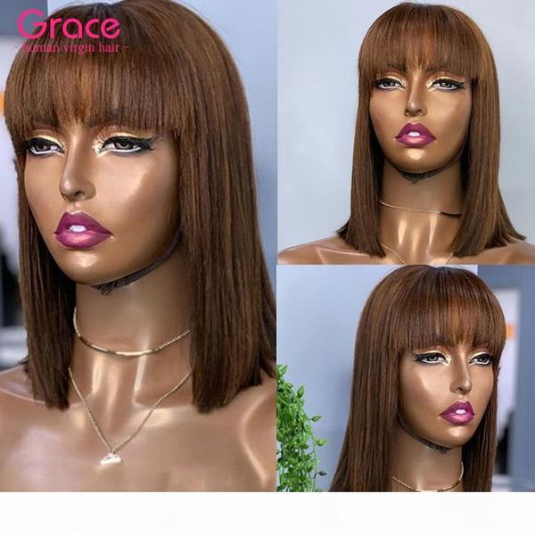 #4 human hair bob wig pixie cut short straight peruvian remy glueless wig with bangs 150% density dark brown full machine made non lace wig, Black;brown
#4 human hair bob wig pixie cut short straight peruvian remy glueless wig with bangs 150% density dark brown full machine made non lace wig, Black;brown