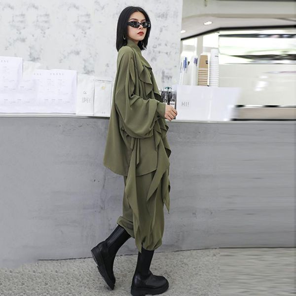 women two piece suit wide leg pants ruffles new lapel long sleeve black loose women set fashion spring autumn, Gray
women two piece suit wide leg pants ruffles new lapel long sleeve black loose women set fashion spring autumn, Gray