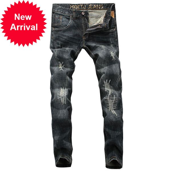 2021 new male fashion thin fit torn men cut jeans italian style biker jeans, new pants k24e, Blue
2021 new male fashion thin fit torn men cut jeans italian style biker jeans, new pants k24e, Blue