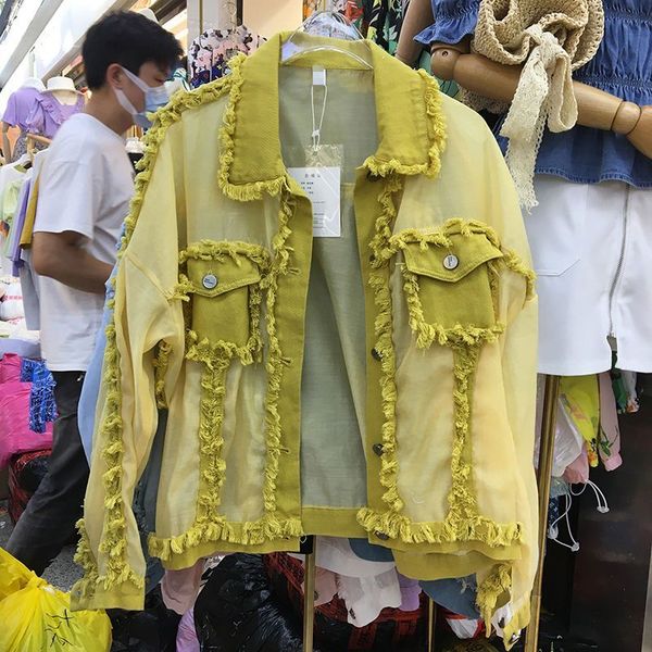 summer new fringed turndown collar chiffon stitching loose sunscreen denim jacket harajuku women's loose coat summer jacketx1016, Black;brown
summer new fringed turndown collar chiffon stitching loose sunscreen denim jacket harajuku women's loose coat summer jacketx1016, Black;brown
