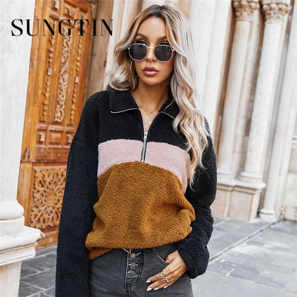 sungtin autumn patchwork pullover sweatshirts women teddy coat zipper lapel fleece fur long sleeve winter warm overcoat 2020 new, Black
sungtin autumn patchwork pullover sweatshirts women teddy coat zipper lapel fleece fur long sleeve winter warm overcoat 2020 new, Black