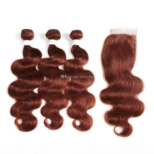 double wefted body wave brown colored human hair weft with lace closure 3 bundles with closure 4x4 auburn brown hair extension with closure, Black;brown
double wefted body wave brown colored human hair weft with lace closure 3 bundles with closure 4x4 auburn brown hair extension with closure, Black;brown