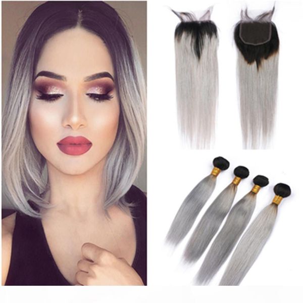 #1b grey ombre peruvian straight human hair 4 bundles and closure black roots silver grey ombre virgin hair lace closure with weave bundles, Black;brown
#1b grey ombre peruvian straight human hair 4 bundles and closure black roots silver grey ombre virgin hair lace closure with weave bundles, Black;brown