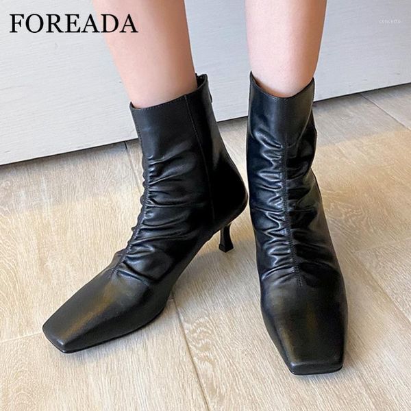foreada woman boots real leather high heel ankle boots square toe thin heel shoes zip pleated female short autumn winter1, Black
foreada woman boots real leather high heel ankle boots square toe thin heel shoes zip pleated female short autumn winter1, Black