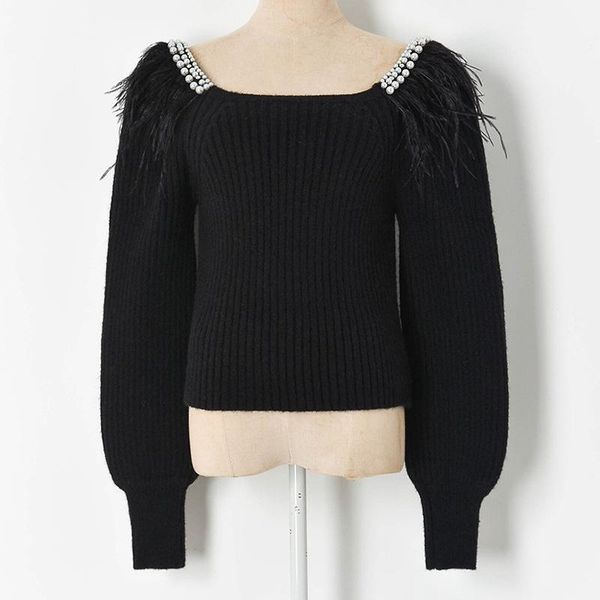 luxury tassles white black pullover jumper clothes 2021 winter new square neck beaded feather shoulder slim knit sweater women
luxury tassles white black pullover jumper clothes 2021 winter new square neck beaded feather shoulder slim knit sweater women