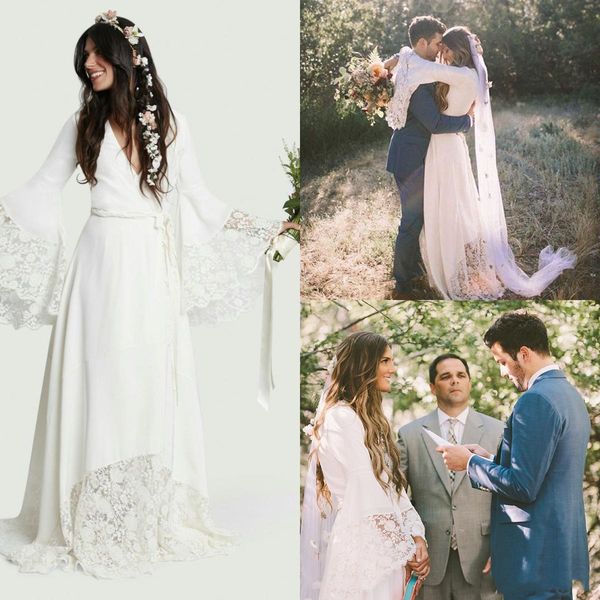 rustic bohemian wedding dresses a line flare long sleeves bridal gowns 2021 spring summer lace chiffon boho beach wedding dress deep v neck, White
rustic bohemian wedding dresses a line flare long sleeves bridal gowns 2021 spring summer lace chiffon boho beach wedding dress deep v neck, White